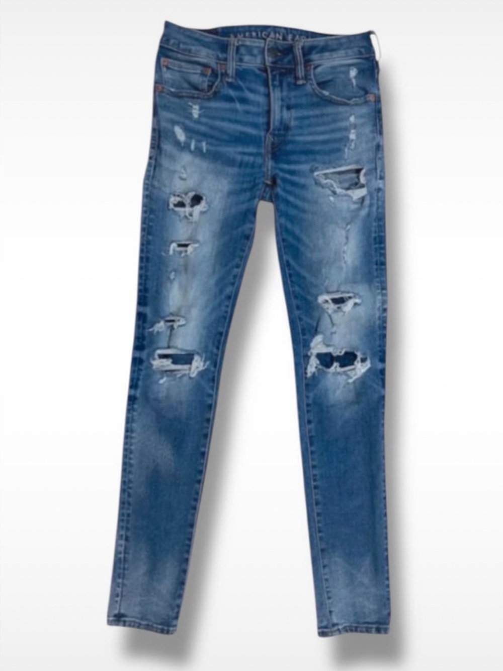 American Eagle AirFlex 350 Light/Medium Wash Distressed Skinny Jeans | 29 x 32